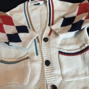 Women's Cream Argyle Cardigan Sweater